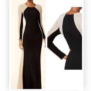 XSCAPE 4053XP Rhinestone Block Illusion Gown Black/Nude Size 6P $309